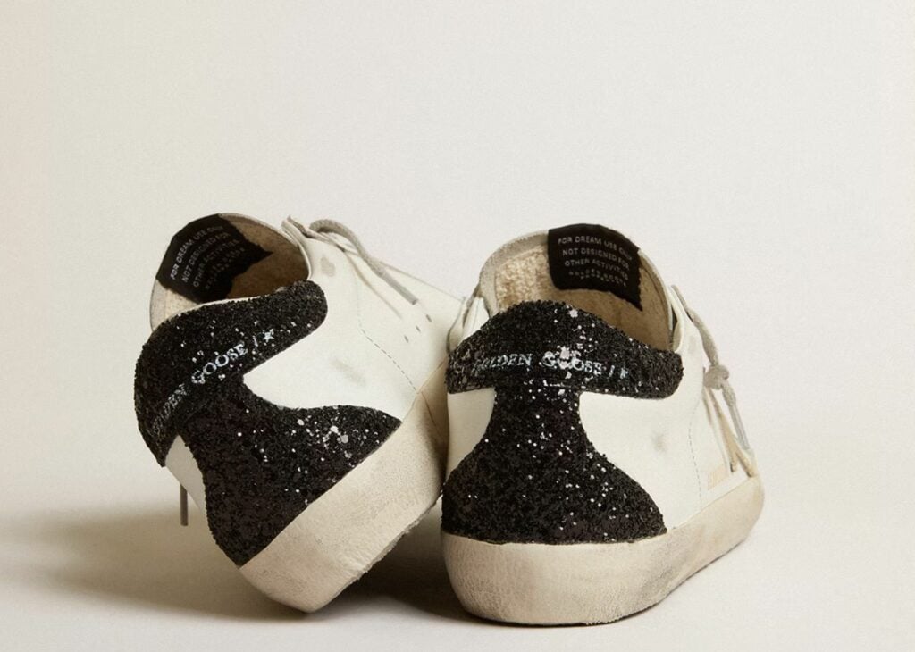 Golden Goose Super-Star Gold Star Black Glitter Heel (W) 10