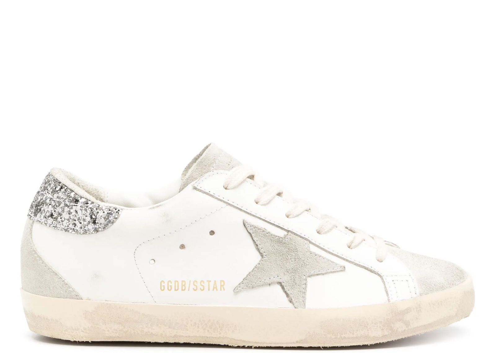 Golden Goose Super-Star Gray Star Silver Glitter Heel Tab (W)