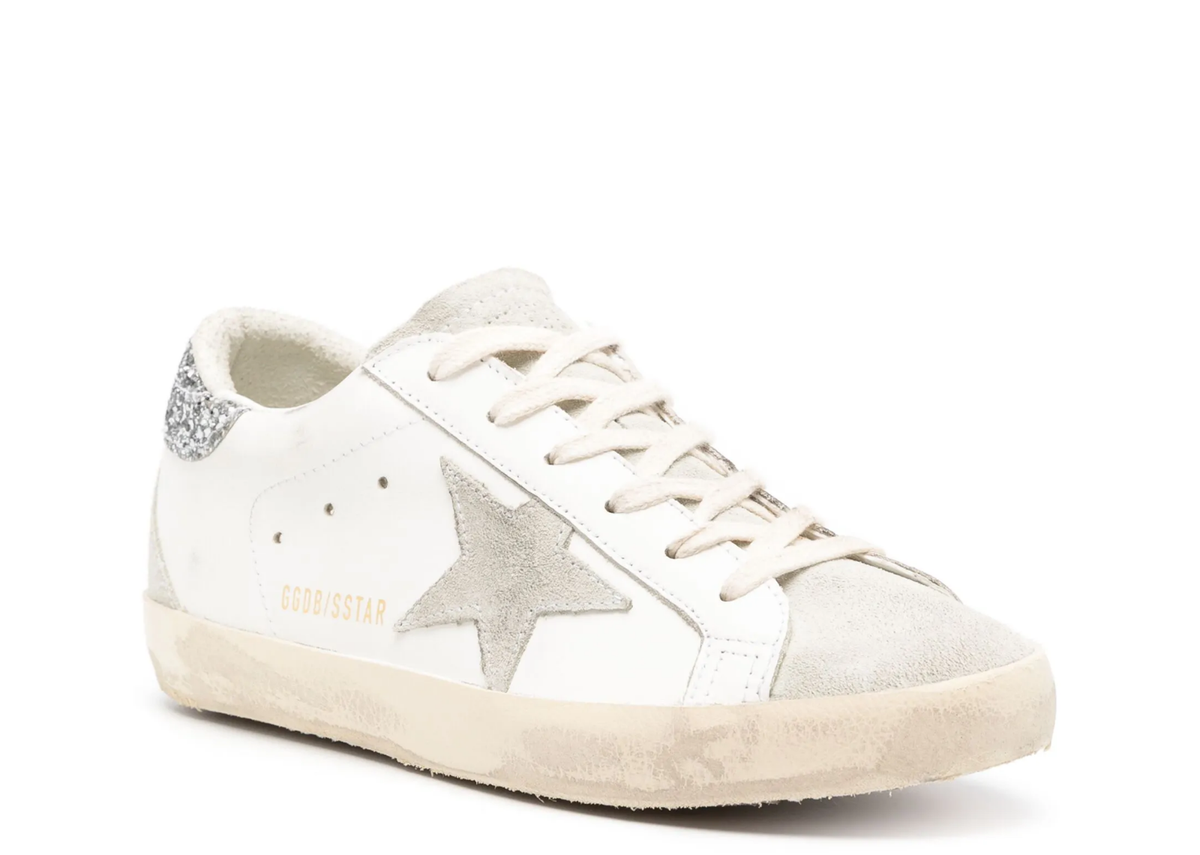 Golden Goose Super-Star Gray Star Silver Glitter Heel Tab (W) 2