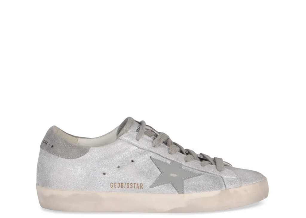Golden Goose Super-Star Gray White Glitter Ice Gray Leather Star Gray Suede Heel Tab (W) 2