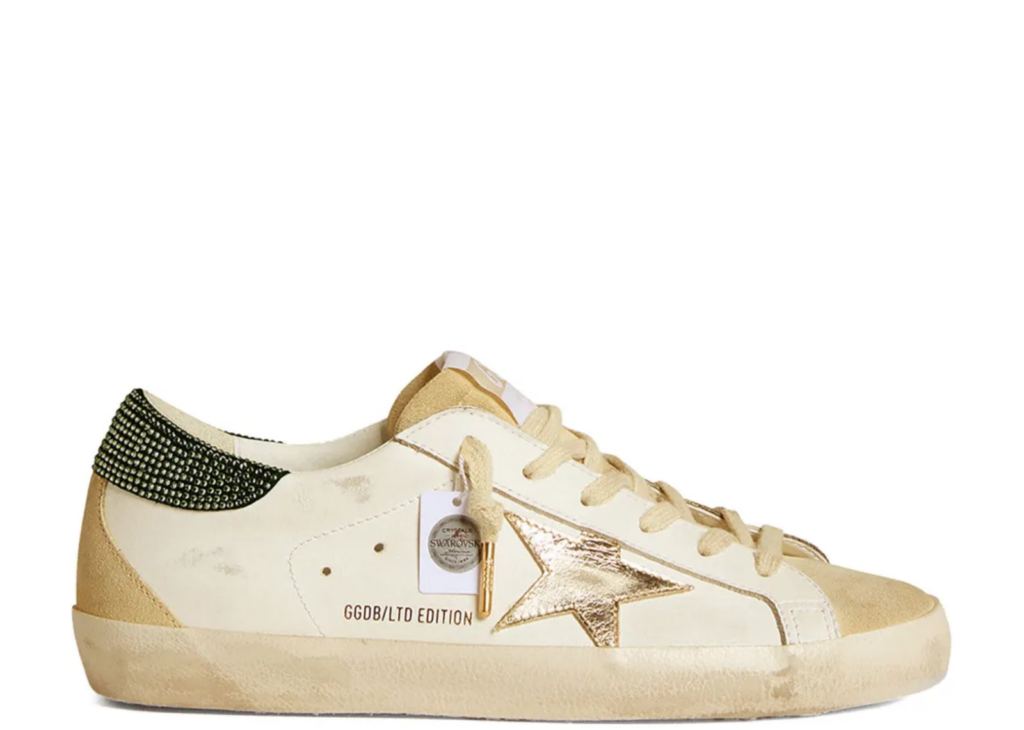 Golden Goose Super-Star LTD Gold Leather Star Green Swarovski Heel Tab (W) 4