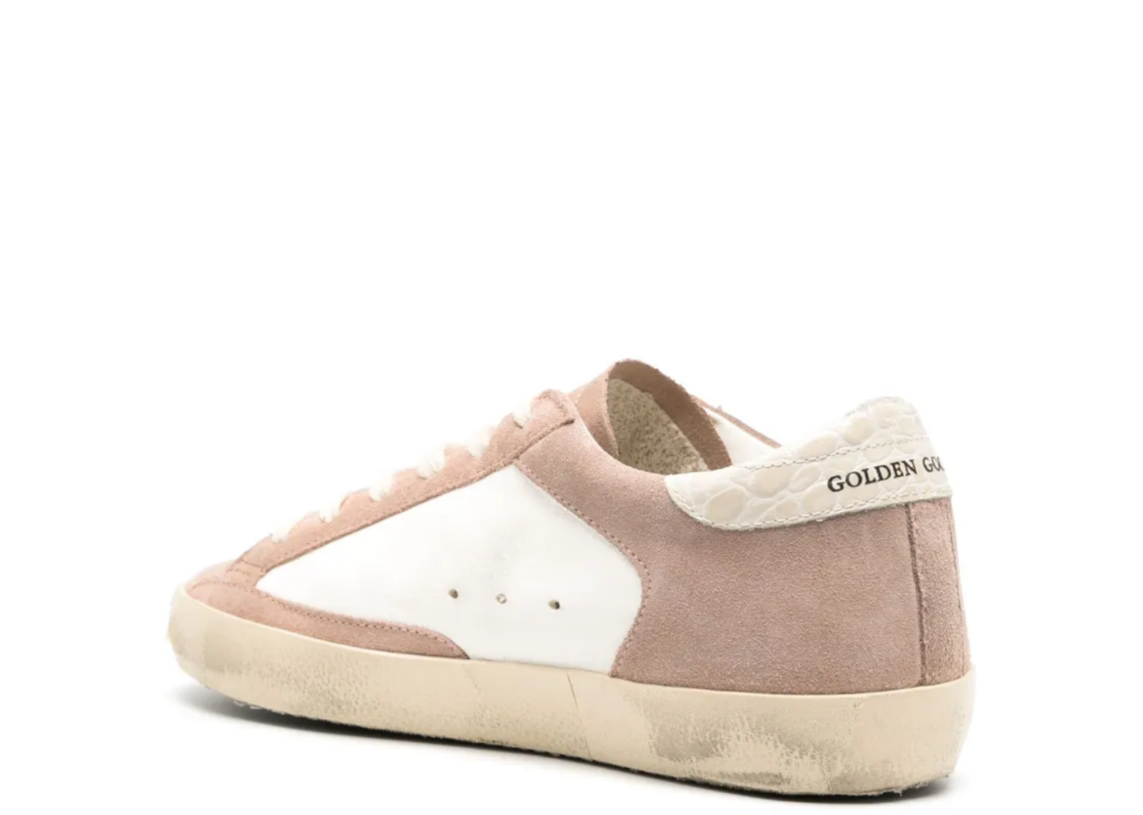 Golden Goose Super-Star Pink Cream Suede Silver Metallic Star Beige Croc Heel Tab (W) 3