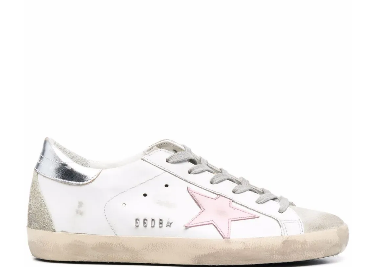 Golden Goose Super-Star Pink Leather Star Silver Heel Tab (W)