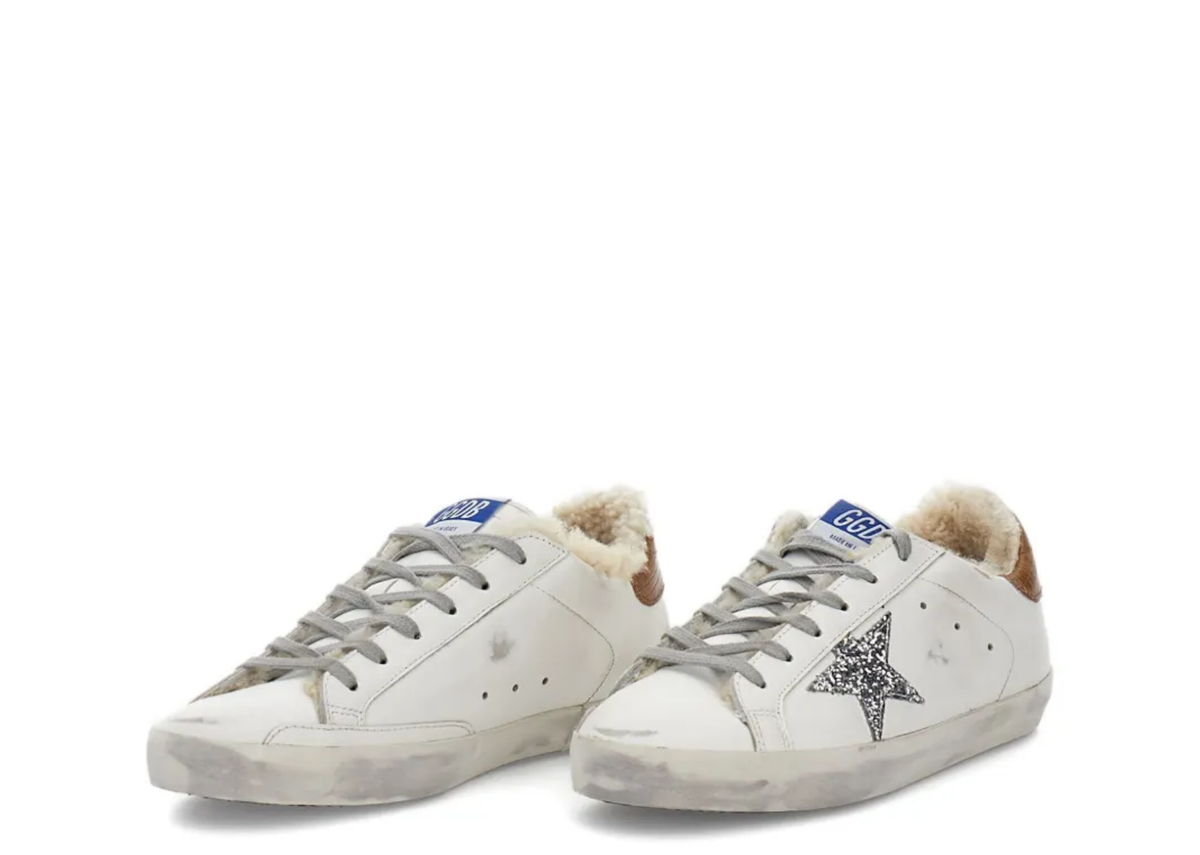 Golden Goose Super-Star Shearling Silver Glitter Star Ice Gray Heel Tab (W) 2
