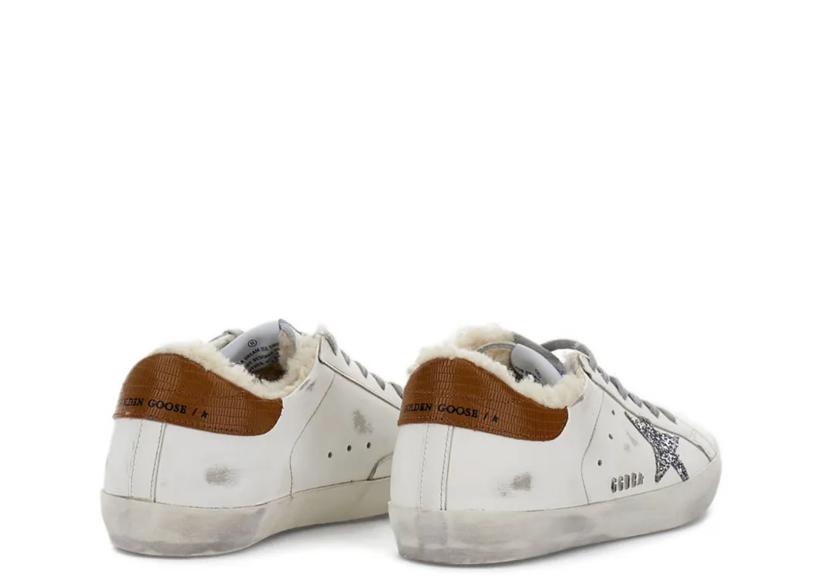 Golden Goose Super-Star Shearling Silver Glitter Star Ice Gray Heel Tab (W) 3