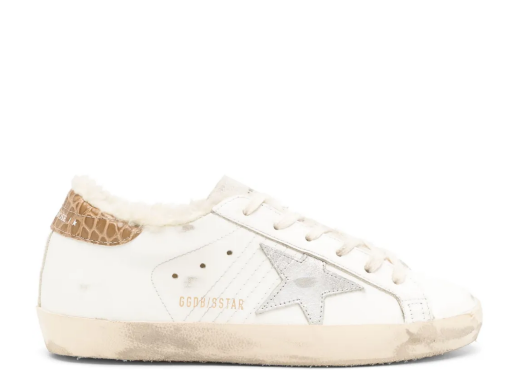 Golden Goose Super-Star Silver Leather Star Beige Croc Heel Tab (W) 4