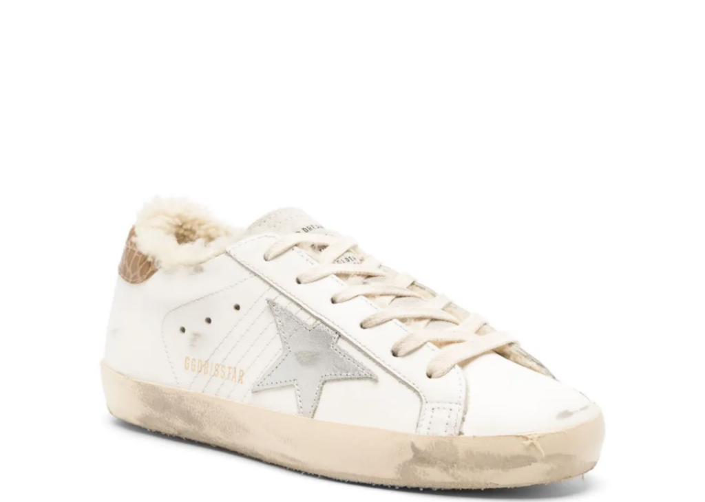 Golden Goose Super-Star Silver Leather Star Beige Croc Heel Tab (W) 5