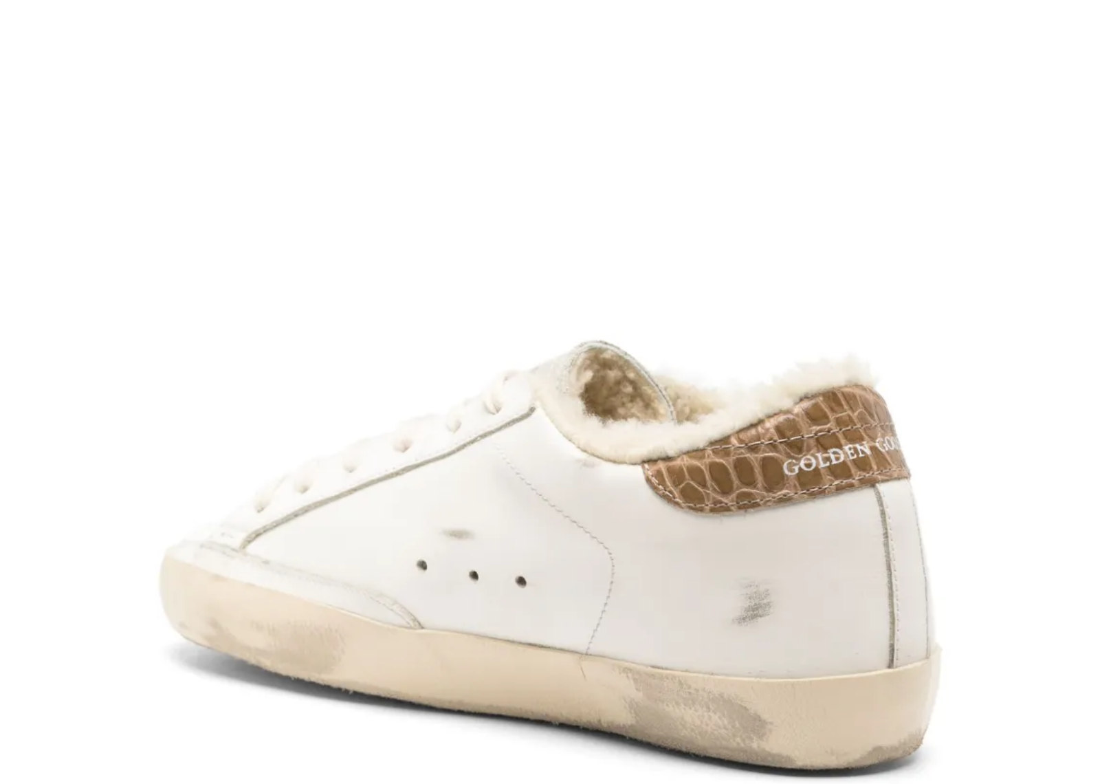 Golden Goose Super-Star Silver Leather Star Beige Croc Heel Tab (W) 3