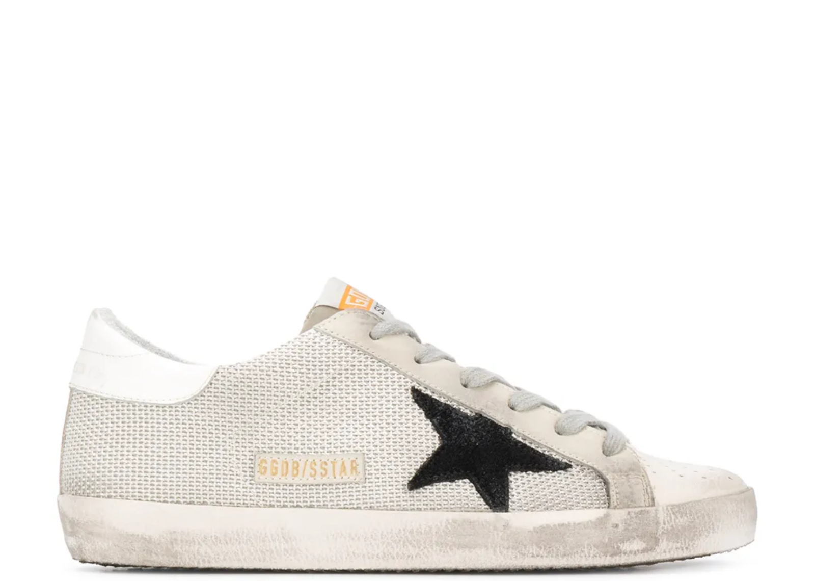 Golden Goose Super-Star White Leather Black Star Ice Gray Heel Tab (W)