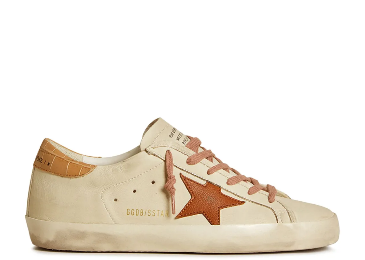 Golden Goose Super-Star White Leather Star Beige Croc Heel Tab (W)