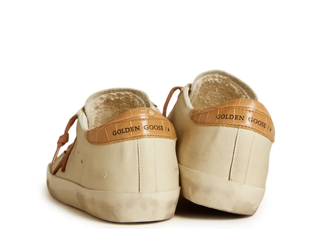 Golden Goose Super-Star White Leather Star Beige Croc Heel Tab (W) 6