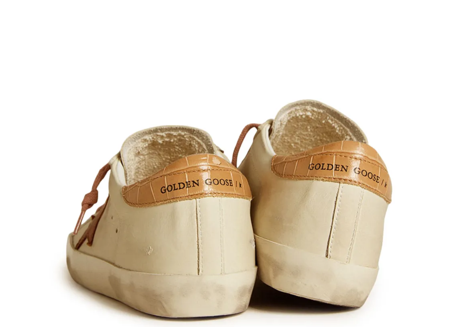 Golden Goose Super-Star White Leather Star Beige Croc Heel Tab (W) 3