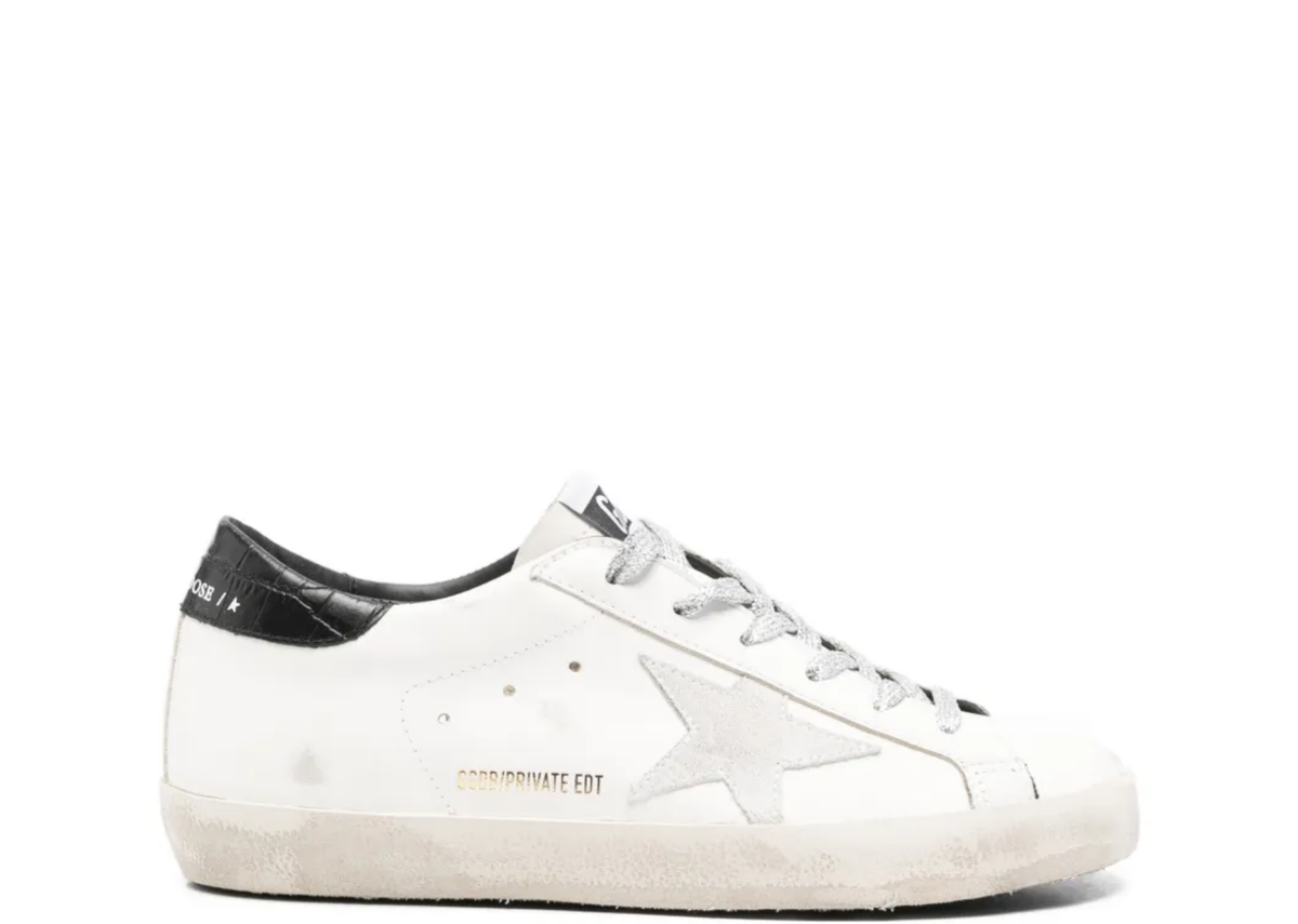Golden Goose Super-Star White Suede Star Black Croc Heel Tab (W)