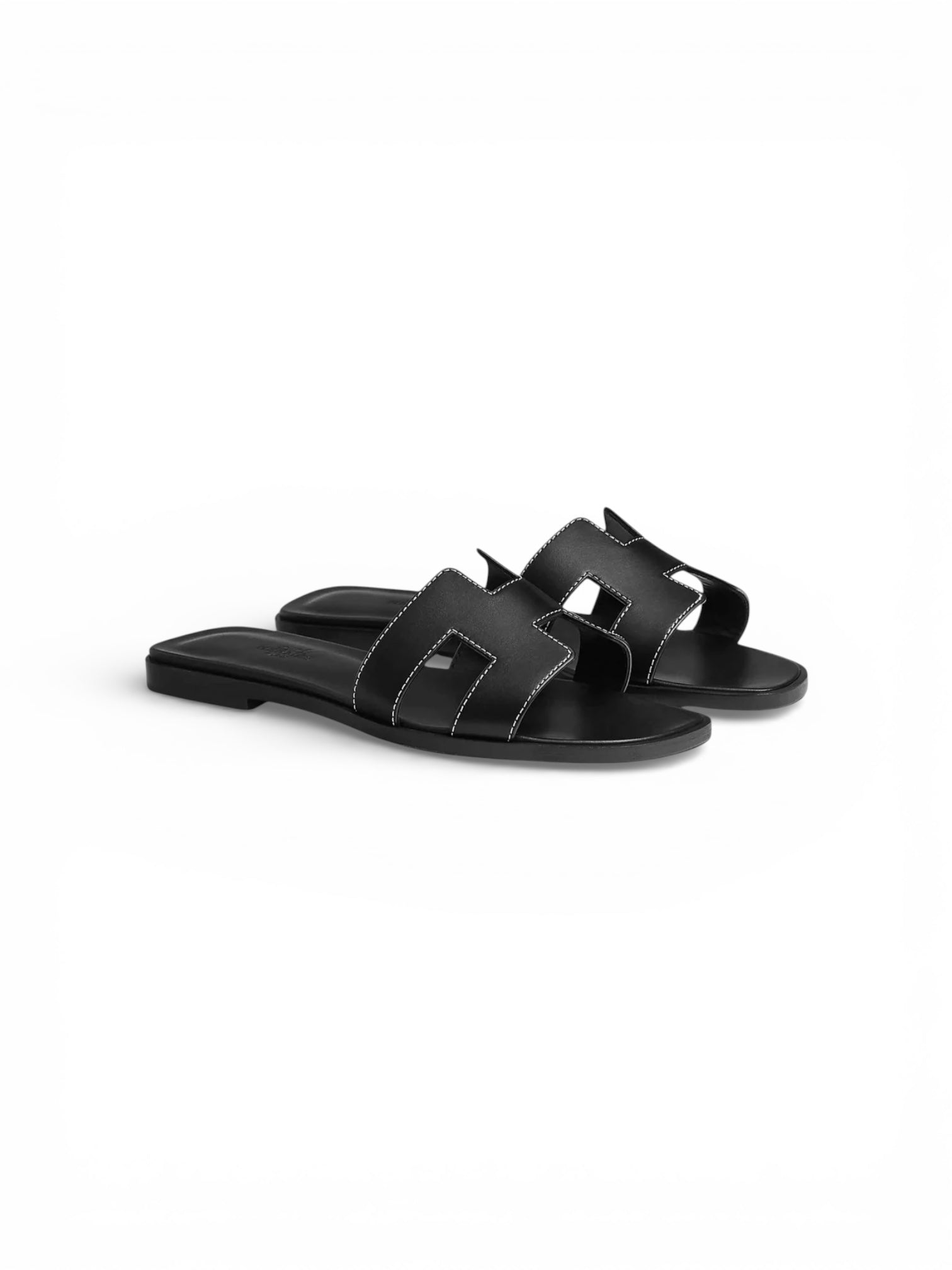Sandalia Hermès Oran de piel de becerro Box Noir