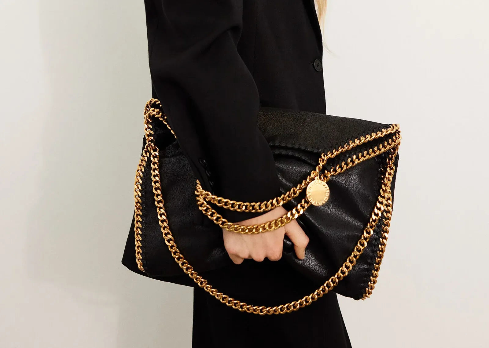 Stella Mc Cartney Falabella Fold-Over Tote Bag Black Gold 2