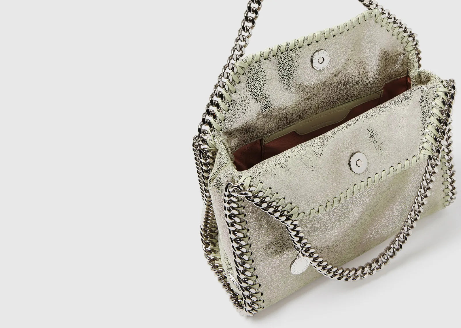 Stella Mc Cartney Falabella Mini Metallic Tote Bag Light Lime Grey 4